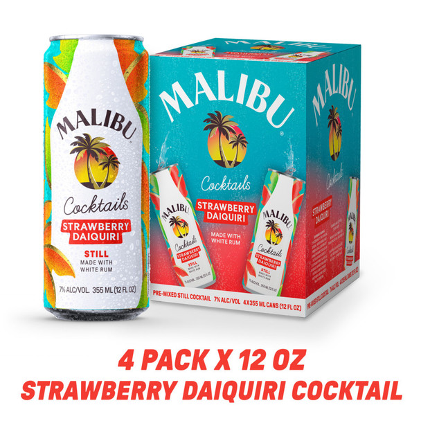 Malibu Strawberry Daiquiri Ready to Drink Rum Cocktail - 355 mL - 4-PK - Aluminum
