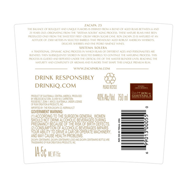 Ron Zacapa Centenario Sistema Solera No. 23 Rum - 750 mL - 750ML - Glass Ron Zacapa Centenario Sistema Solera No. 23 Rum - 750 mL - 750ML - Glass