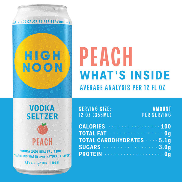 High Noon Sun Sips Peach Hard Seltzer - 700 mL - 700ML - Aluminum
