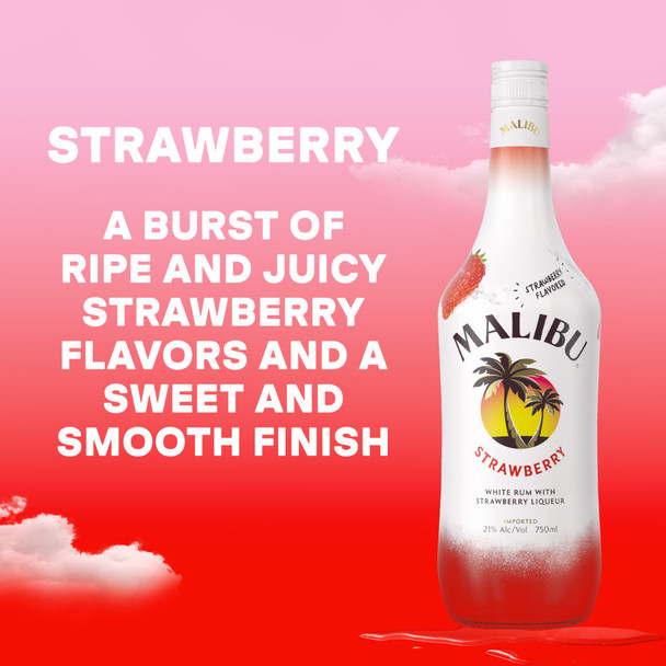 Malibu Caribbean Rum with Strawberry Flavored Liqueur - 1.75 L - 1.75L - Glass
