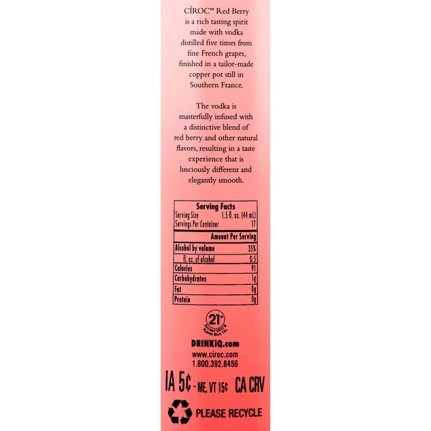 Ciroc French Red Berry Vodka - 750 mL - 750ML - Glass