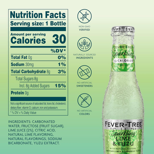 Fever Tree Sparkling Lime and Yuzu Cocktail Mix - 200 mL - 4-PK - Glass