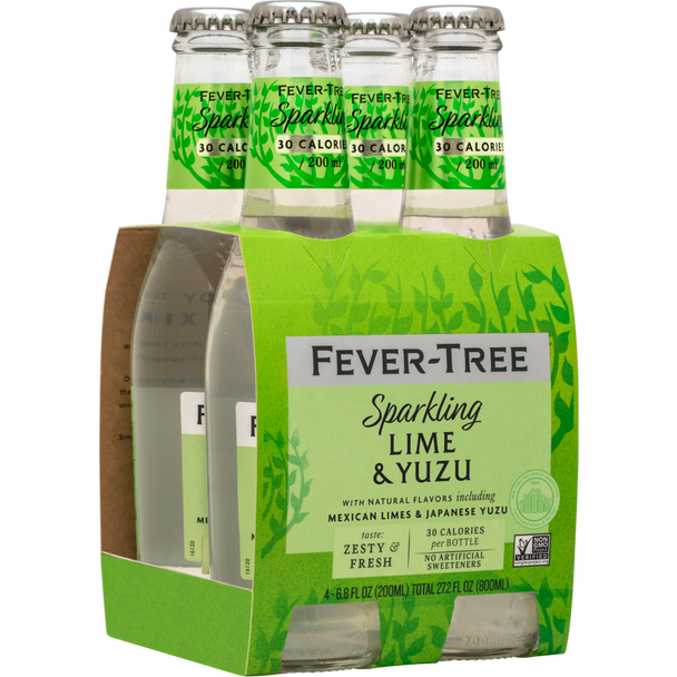 Fever Tree Sparkling Lime and Yuzu Cocktail Mix - 200 mL - 4-PK - Glass