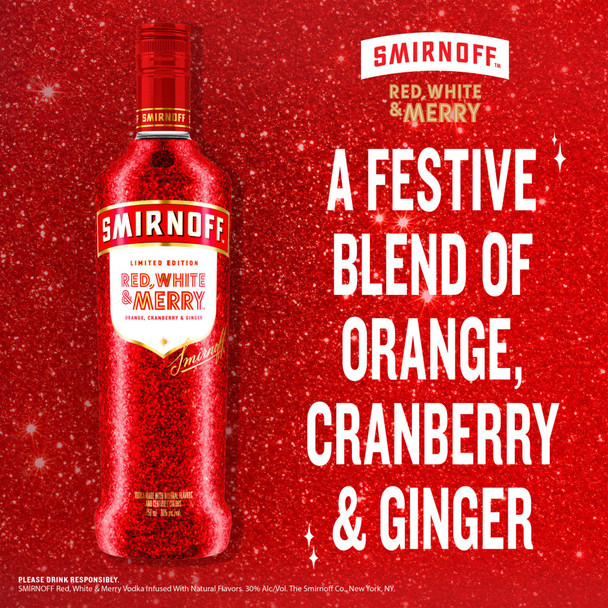 Smirnoff Red White & Merry Limited Edition Vodka - 750 mL - 750ML - Glass