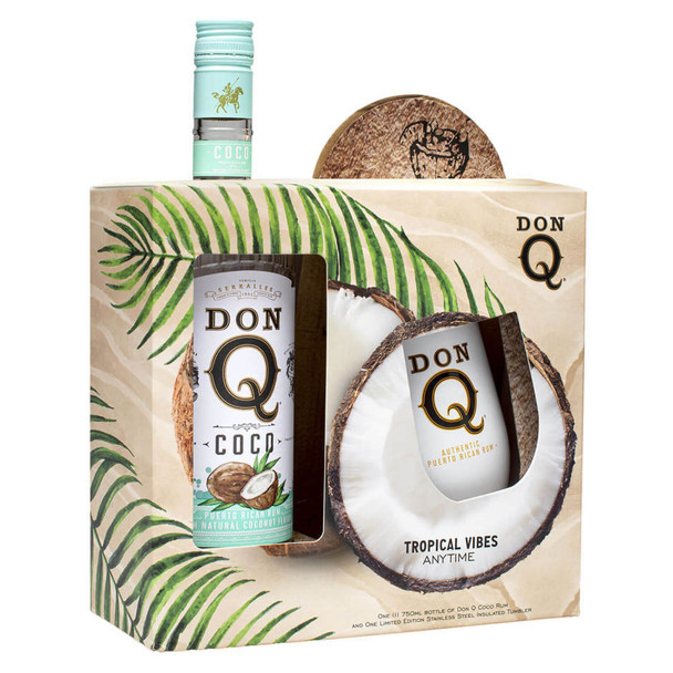 Don Q Coconut Rum with Stainless Steel Tumbler - 750 mL - Set - Glass