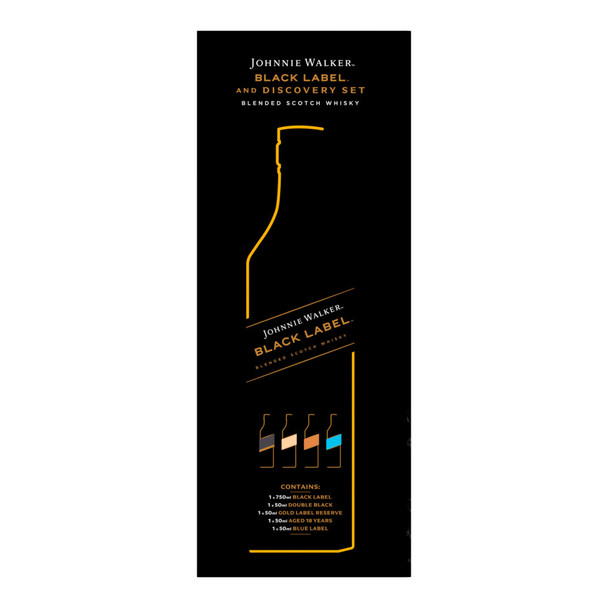Johnnie Walker Black Label with Four 50mls Green Label, Gold Label Reserve, 18 Years & Blue Label - 750 mL - Set - Glass Johnnie Walker Black Label with Four 50mls Green Label, Gold Label Reserve, 18 Years & Blue Label - 750 mL - Set - Glass
