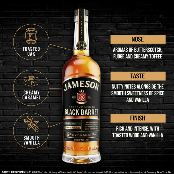 Jameson Black Barrel with Tumbler Glass - 750 mL - Set - Glass