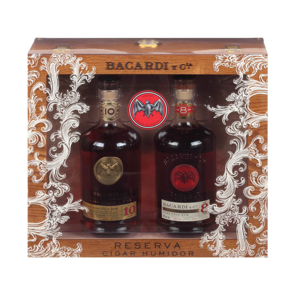 Bacardi 8 and 10 in Humidor Box - 750 mL - Set - Glass