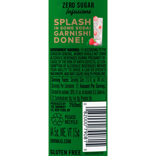 Smirnoff Zero Sugar Infusions Strawberry & Rose Vodka (Infused with Natural Flavors & Essence of Real Botanicals) - 750 mL - 750ML Smirnoff Zero Sugar Infusions Strawberry & Rose Vodka (Infused with Natural Flavors & Essence of Real Botanicals) - 750 mL - 750ML