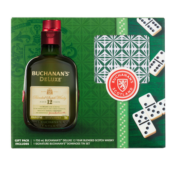Buchanan's 12 Year Scotch with Dominoes Tin Set - 750 mL - Set - Glass