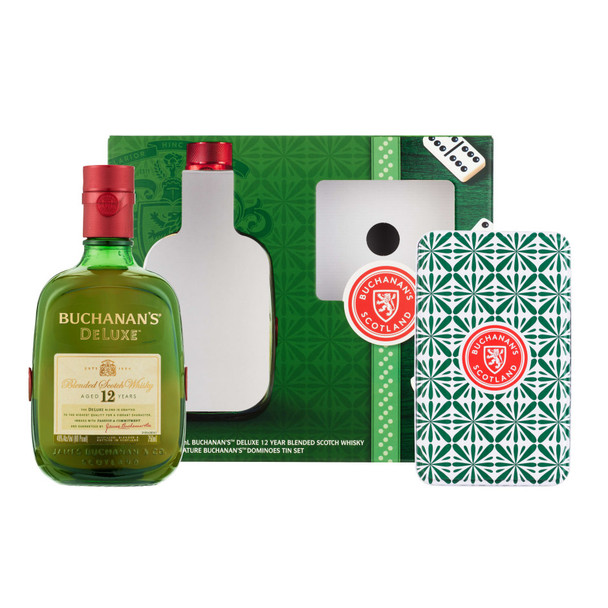 Buchanan's 12 Year Scotch with Dominoes Tin Set - 750 mL - Set - Glass