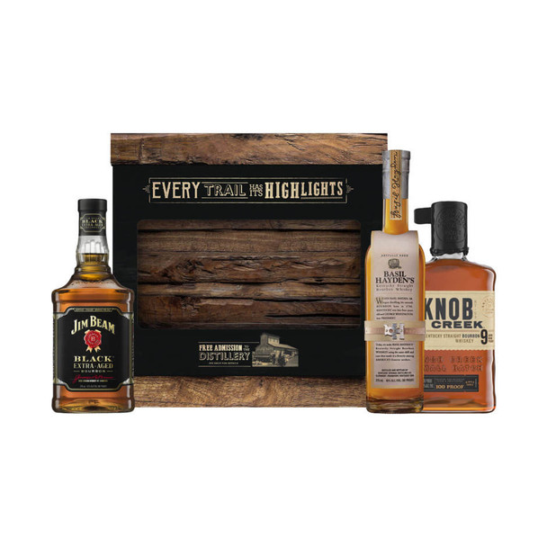 Jim Beam Brands Straight Bourbon Tri-Pack with one Jim Beam Black, Basil Hayden's and Knob Creek 9 Years - 375 mL - Set - Glass