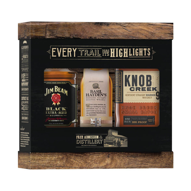 Jim Beam Brands Straight Bourbon Tri-Pack with one Jim Beam Black, Basil Hayden's and Knob Creek 9 Years - 375 mL - Set - Glass
