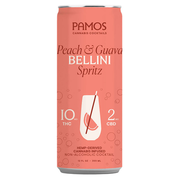 Pamos D9 THC 10mg Peach and Guava Bellini Spritz Cocktail - 12 Oz - 4-PK