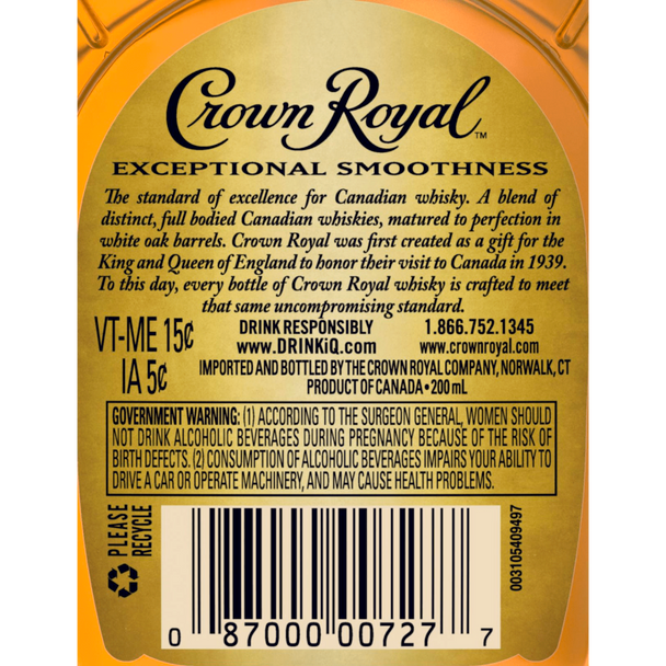 Crown Royal Deluxe Canadian Whisky - 200 mL - 200ML - Glass