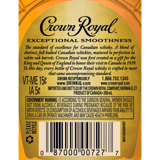 Crown Royal Deluxe Canadian Whisky - 200 mL - 200ML - Glass