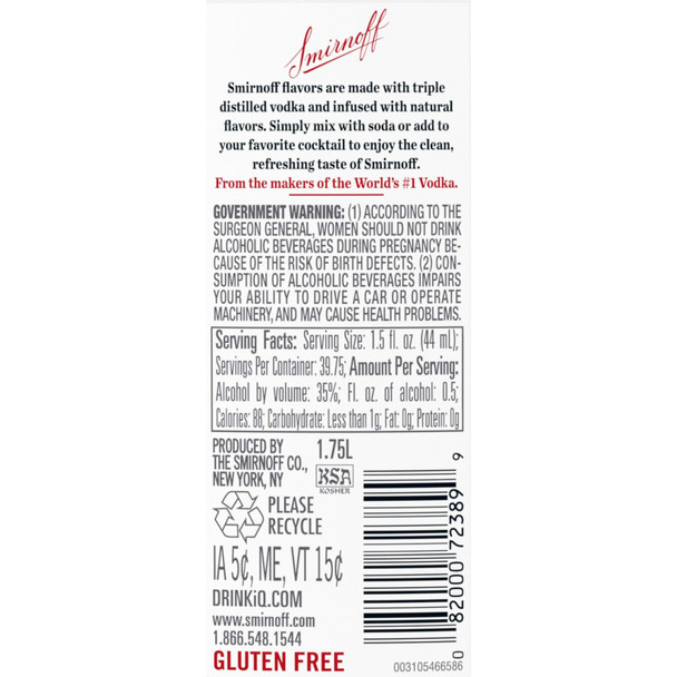 Smirnoff Orange Vodka - 1.75 L - 1.75L - Plastic