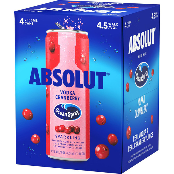 Absolut + Ocean Spray Cranberry Ready to Drink Vodka Cocktail - 355 mL - 4-PK - Aluminum