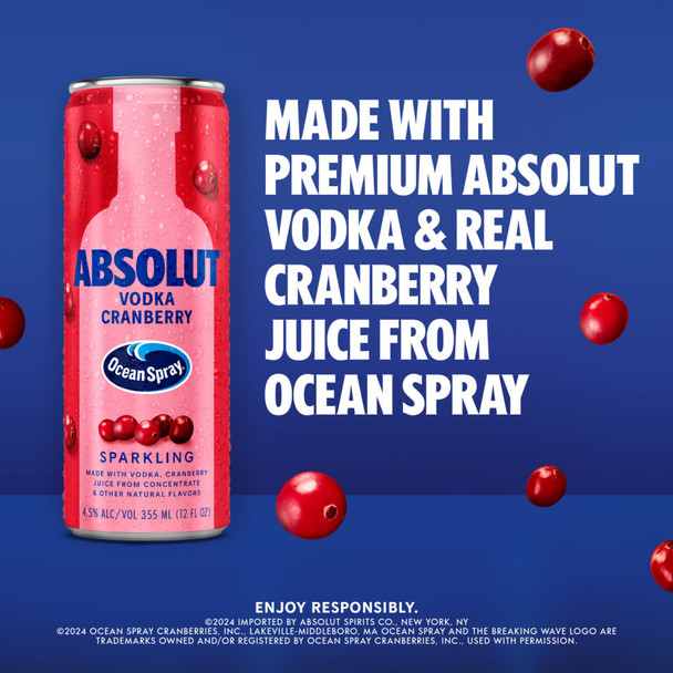 Absolut + Ocean Spray Cranberry Ready to Drink Vodka Cocktail - 355 mL - 4-PK - Aluminum