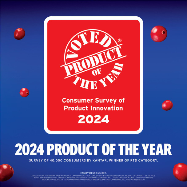 Absolut + Ocean Spray Cranberry Ready to Drink Vodka Cocktail - 355 mL - 4-PK - Aluminum