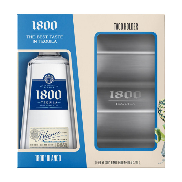 1800 Silver Tequila with Taco Holder - 750 mL - Set - Glass