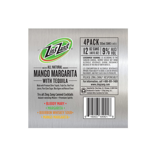 Zing Zang Mango Margarita - 12 Oz - 4-PK - Aluminum