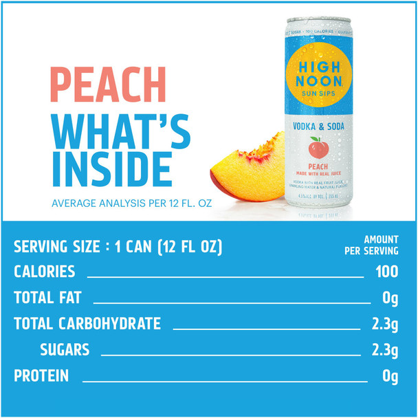 High Noon Sun Sips Peach Hard Seltzer - 355 mL - 4-PK - Aluminum