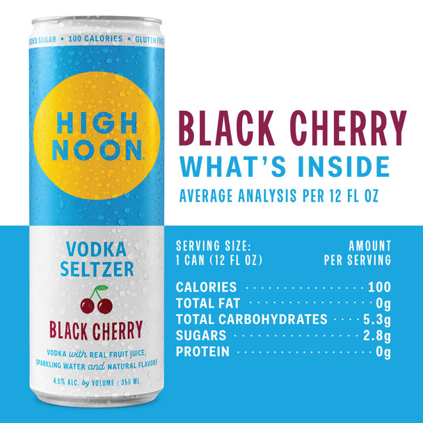 High Noon Sun Sips Black Cherry Hard Seltzer - 355 mL - 4-PK