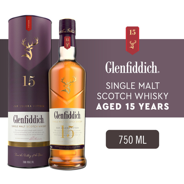 Glenfiddich 15 Year Old Single Malt Scotch Whisky - 750 mL - 750ML - Glass