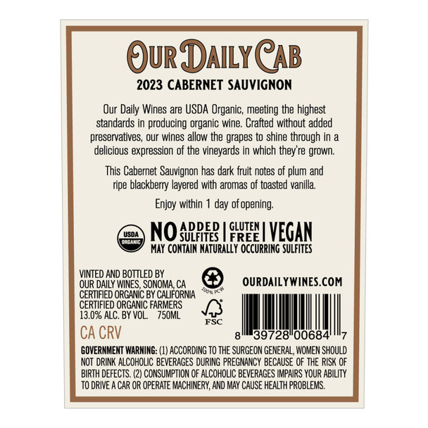 Our Daily Cabernet Sauvignon - 750 mL - 750ML - Glass