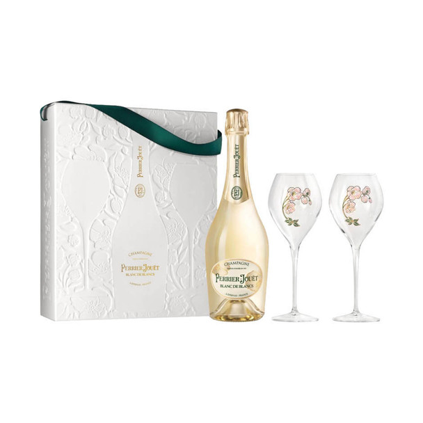 Perrier Jouet Blanc De Blancs Champagne with Glasses - 750 mL - Set - Glass
