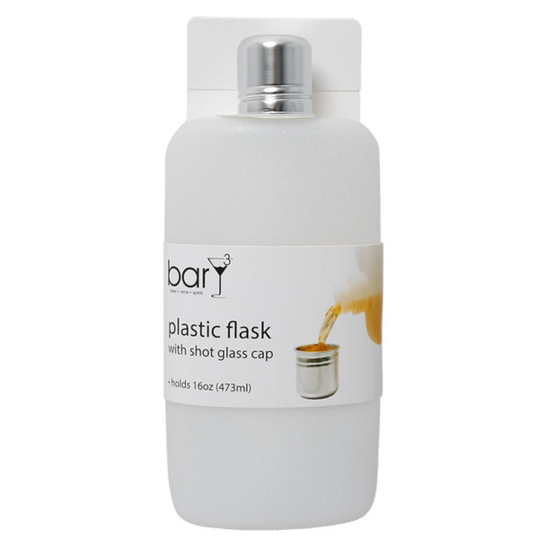 BarY3 Plastic Flask With Shot Glass Top - 16 Oz - 16OZ