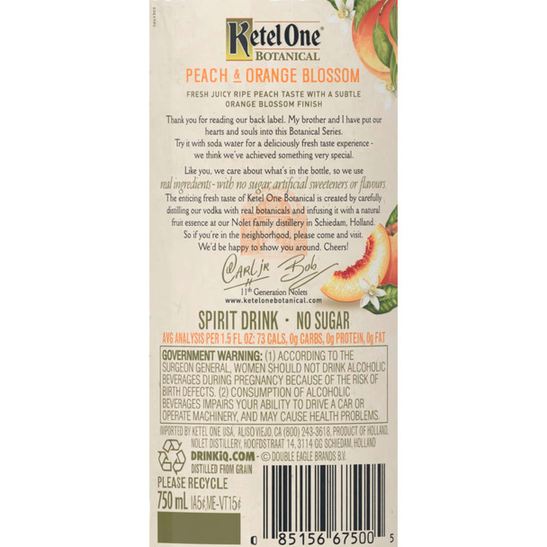 Ketel One Botanical Peach & Orange Blossom Vodka - 750 mL - 750ML - Glass Ketel One Botanical Peach & Orange Blossom Vodka - 750 mL - 750ML - Glass