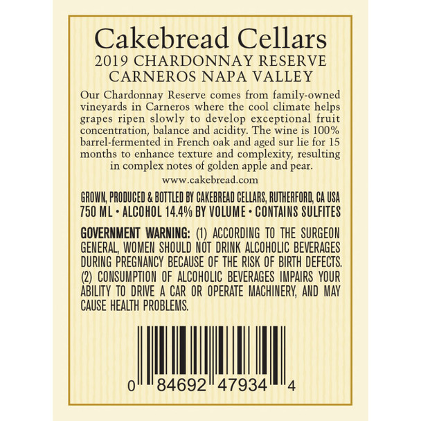 Cakebread Reserve Chardonnay - 750 mL - 750ML - Glass