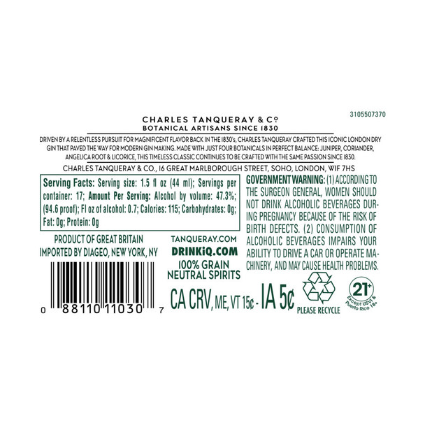 Tanqueray London Dry Gin - 750 mL - 750ML - Glass Tanqueray London Dry Gin - 750 mL - 750ML - Glass