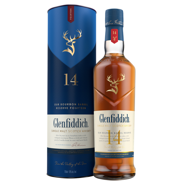 Glenfiddich 14 Year Old Bourbon Barrel Reserve Single Malt Scotch Whisky - 750 mL - 750ML - Glass