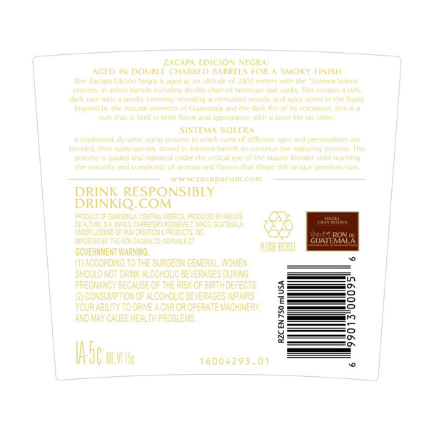 Ron Zacapa Centenario Negra Rum - 750 mL - 750ML - Glass Ron Zacapa Centenario Negra Rum - 750 mL - 750ML - Glass