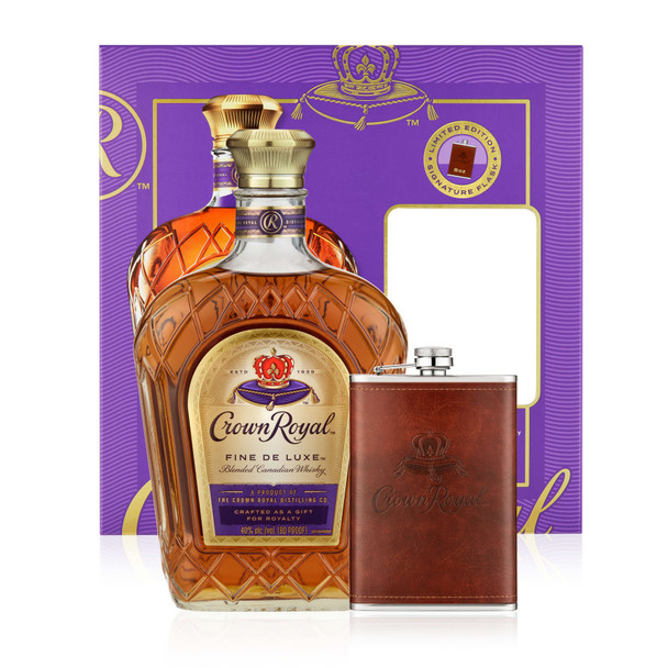 Crown Royal Deluxe Canadian Whisky with Flask - 750 mL - Set - Glass