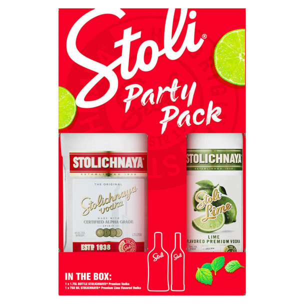 Stolichnaya Vodka Party Pack with Stoli Lime - 1.75 L - Set - Glass