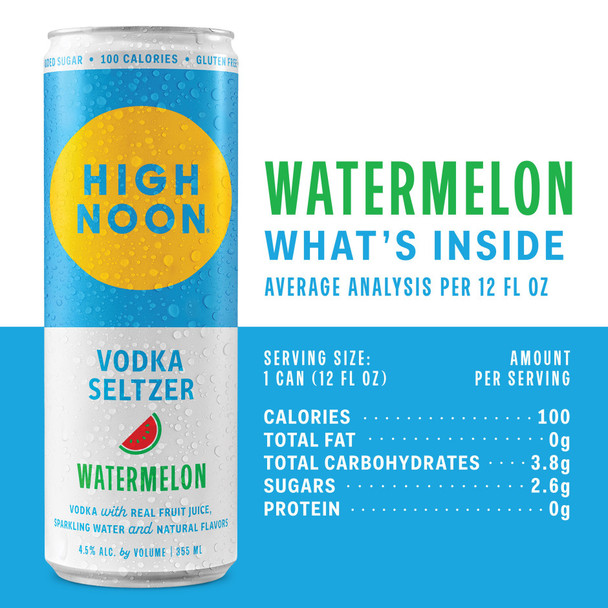 High Noon Sun Sips Watermelon Hard Seltzer - 355 mL - 4-PK