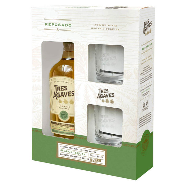 Tres Agaves Tequila Reposado Tequila with Glasses - 750 mL - Set - Glass