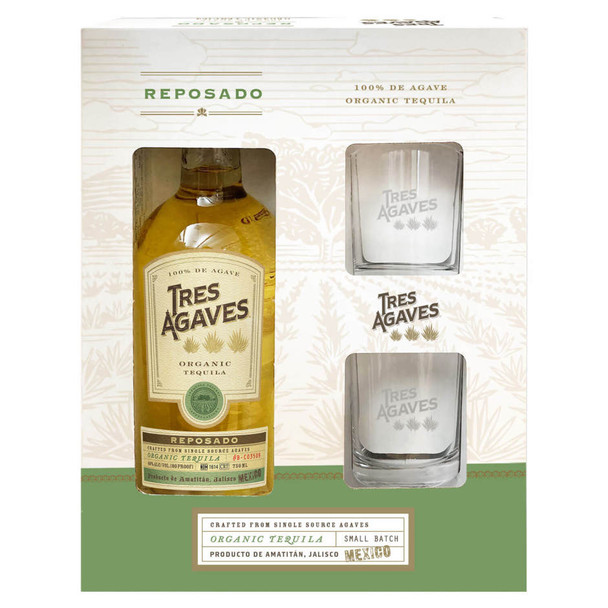 Tres Agaves Tequila Reposado Tequila with Glasses - 750 mL - Set - Glass