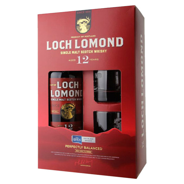 Loch Lomond 12 Year Single Malt Scotch with Glasses - 750 mL - Set - Glass