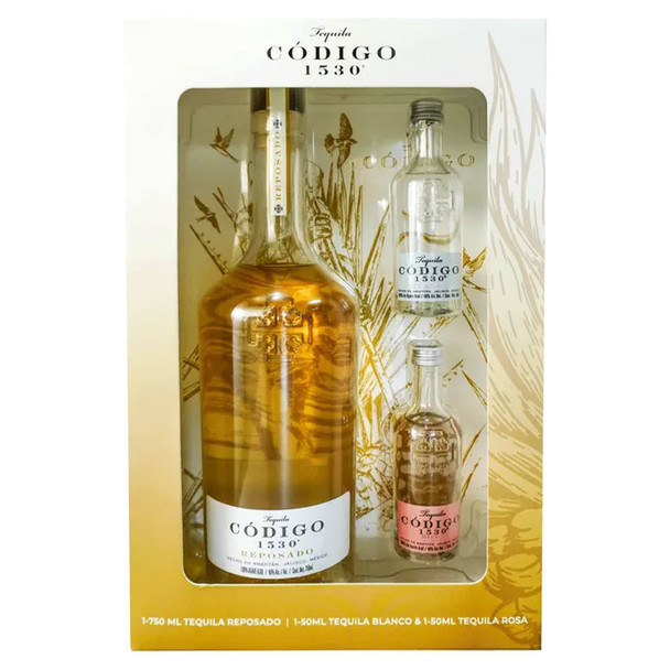 Codigo 1530 Reposado Tequila with Two Minis, One Blanco & Blanco Rosa - 750 mL - Set - Glass
