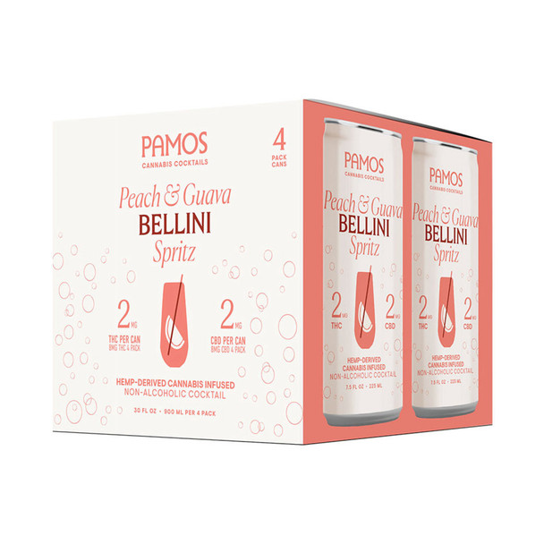 Pamos D9 THC 2mg Peach and Guava Bellini Spritz Cocktail - 7.5 Oz - 4-PK - Aluminum