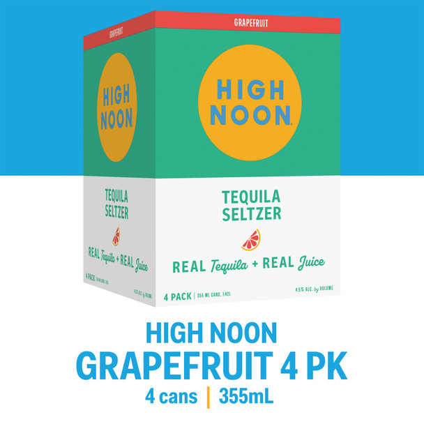 High Noon Tequila Grapefruit Hard Seltzer - 355 mL - 4-PK - Aluminum