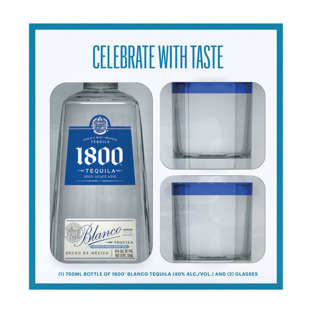 1800 Silver Tequila with Glass - 750 mL - Set - Glass