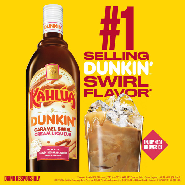 Kahlua Dunkin Caramel Swirl Coffee Liqueur - 750 mL - 750ML - Glass