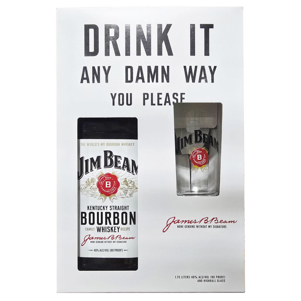 Jim Beam Kentucky Bourbon Whiskey with Glass - 1.75 L - Set - Glass
