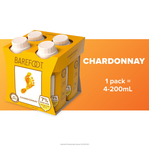 Barefoot Chardonnay - 200 mL - 4-PK - Plastic